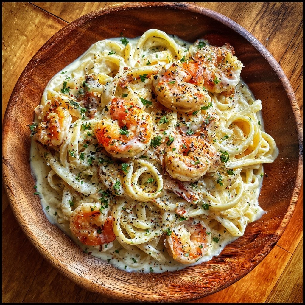 Shrimp Alfredo Pasta With Garlic Cream Sauce