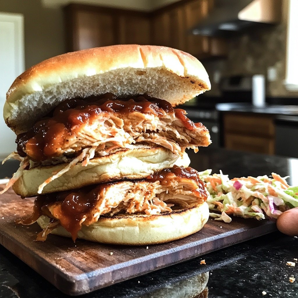 Spicy Crockpot BBQ Chicken Sandwiches