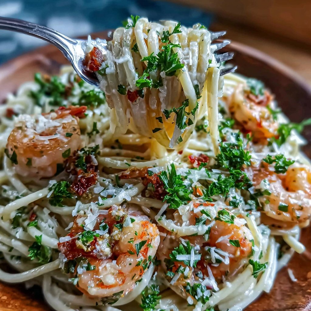 Shrimp Pasta With Garlic Cream Sauce