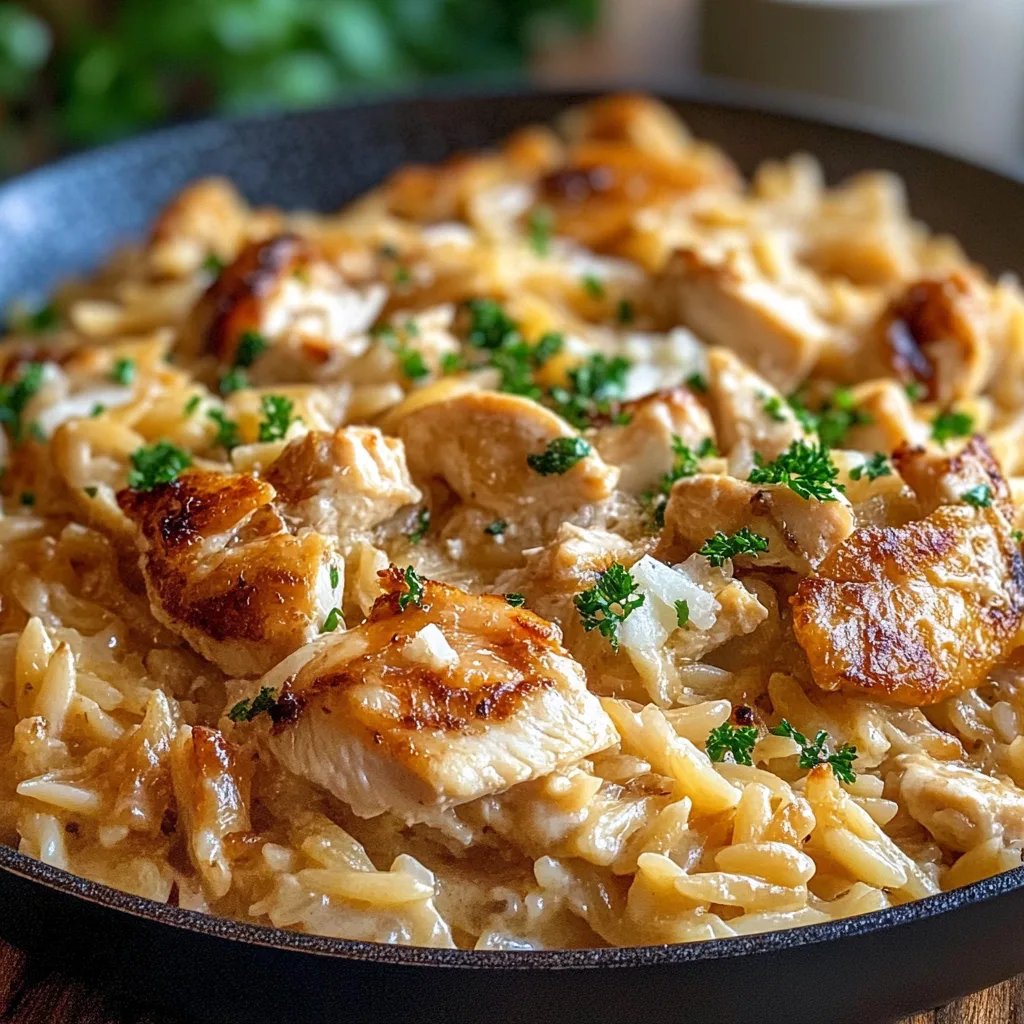 French Onion Chicken Orzo Casserole