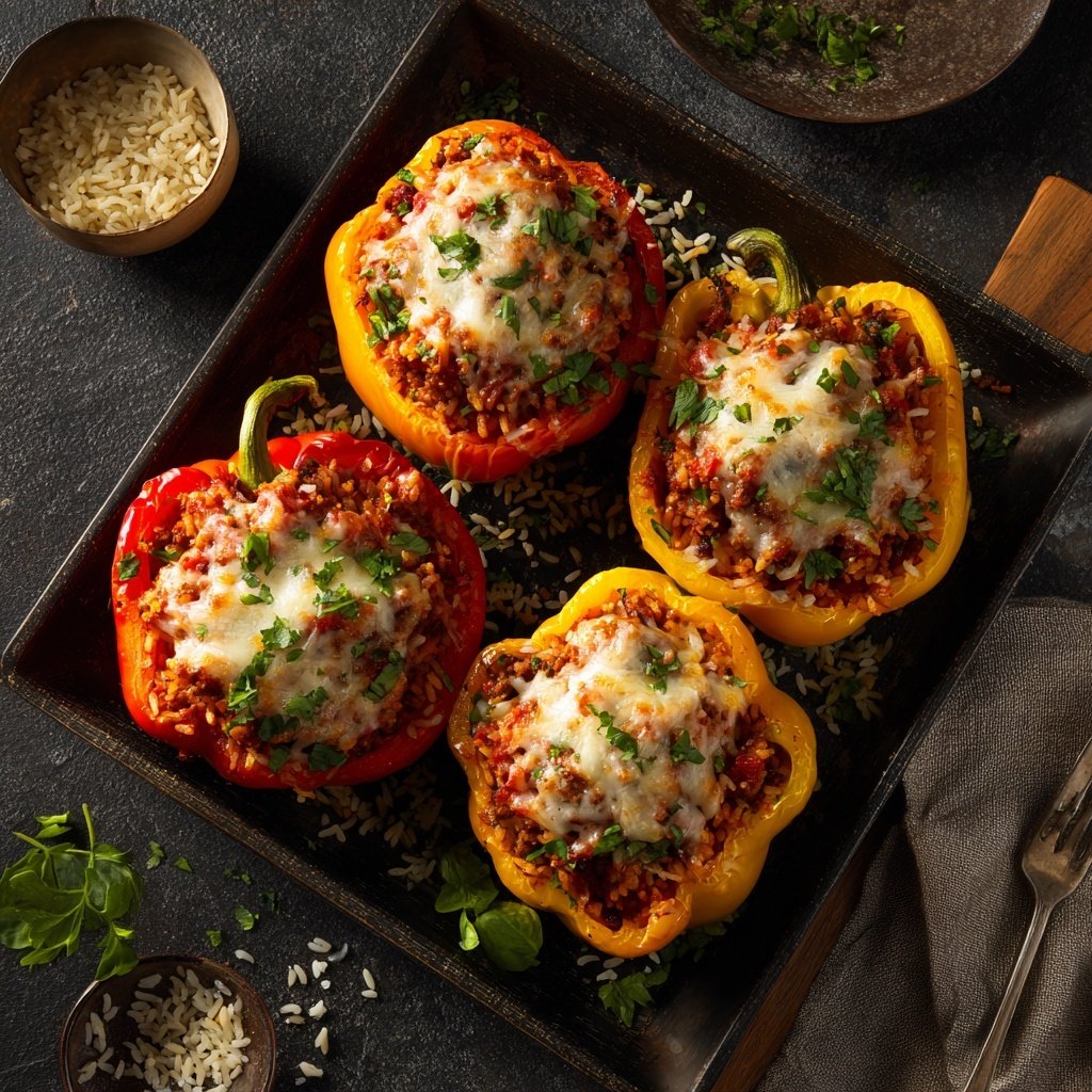 Ground Beef And Rice Stuffed Peppers